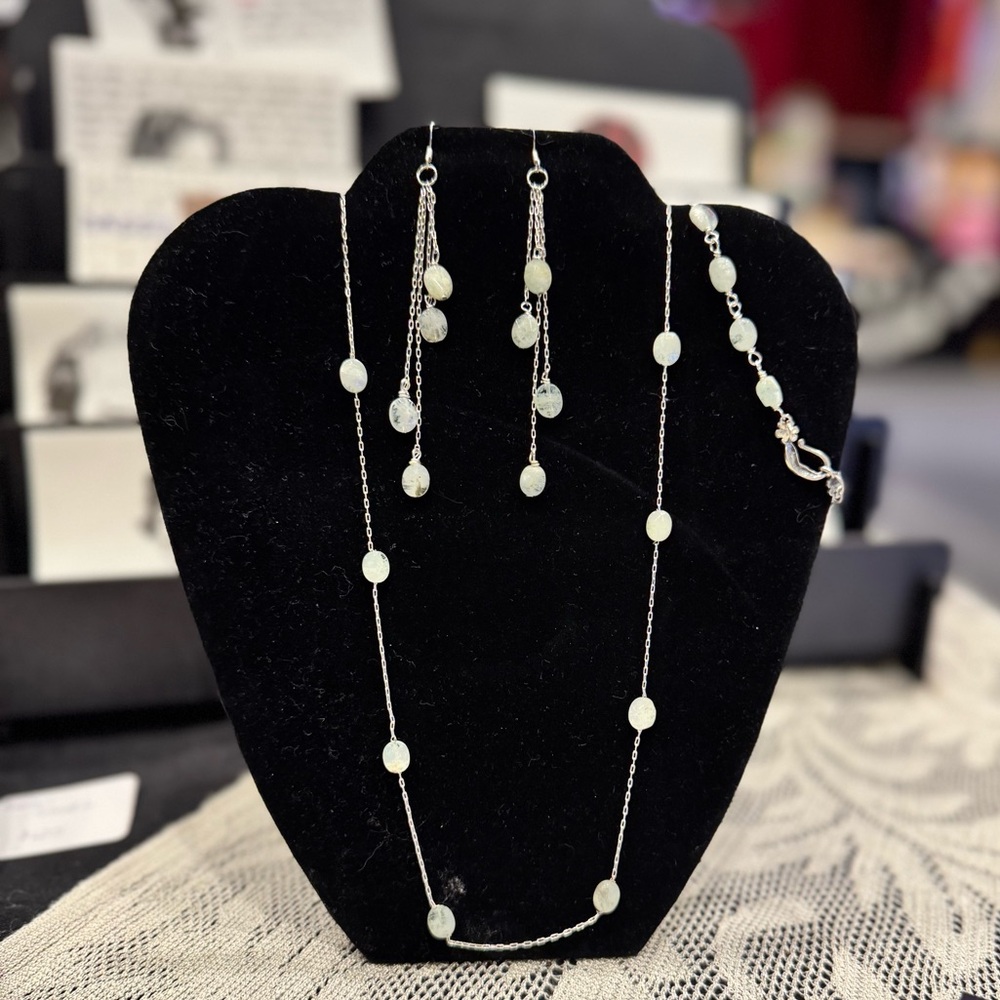 Handmade sterling silver w/ Jade necklace, bracelet, and dangle earrings